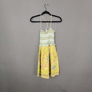 Scrapbook Sundress Smocked Embroidered Green Floral Prairie Boho Cottagecore S